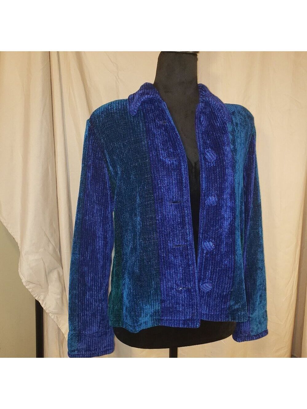 Women's Lynn Yarrington Blue & Green Textured Jacket -S/M